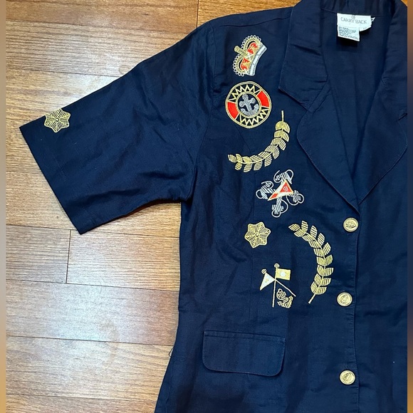 Vtg Carry Back Blue Ramie Nautical Blouse M - Picture 3 of 6